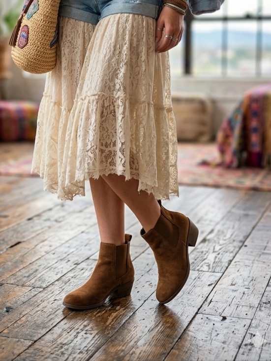 Dunes Shoes - Dunes Jagger Cognac Faux Suede Chelsea Boots 8.5W 🌵 Sz 8.5 W/Wide Boho Chic